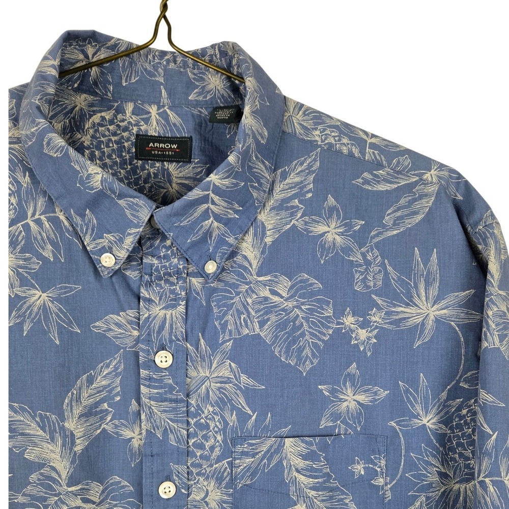 Arrow Mens Blue Tropical Pineapple Short Sleeve Button Down Shirt XL Casual